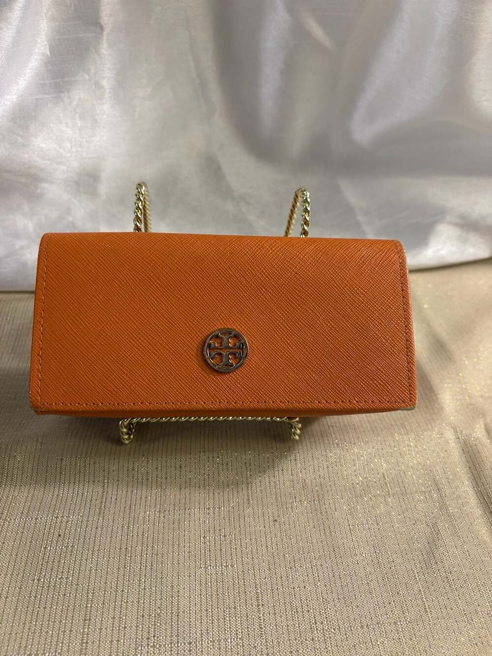 Tory Burch Saffiano Leather Hard Triangular Eyeglass Case Burnt Orange
